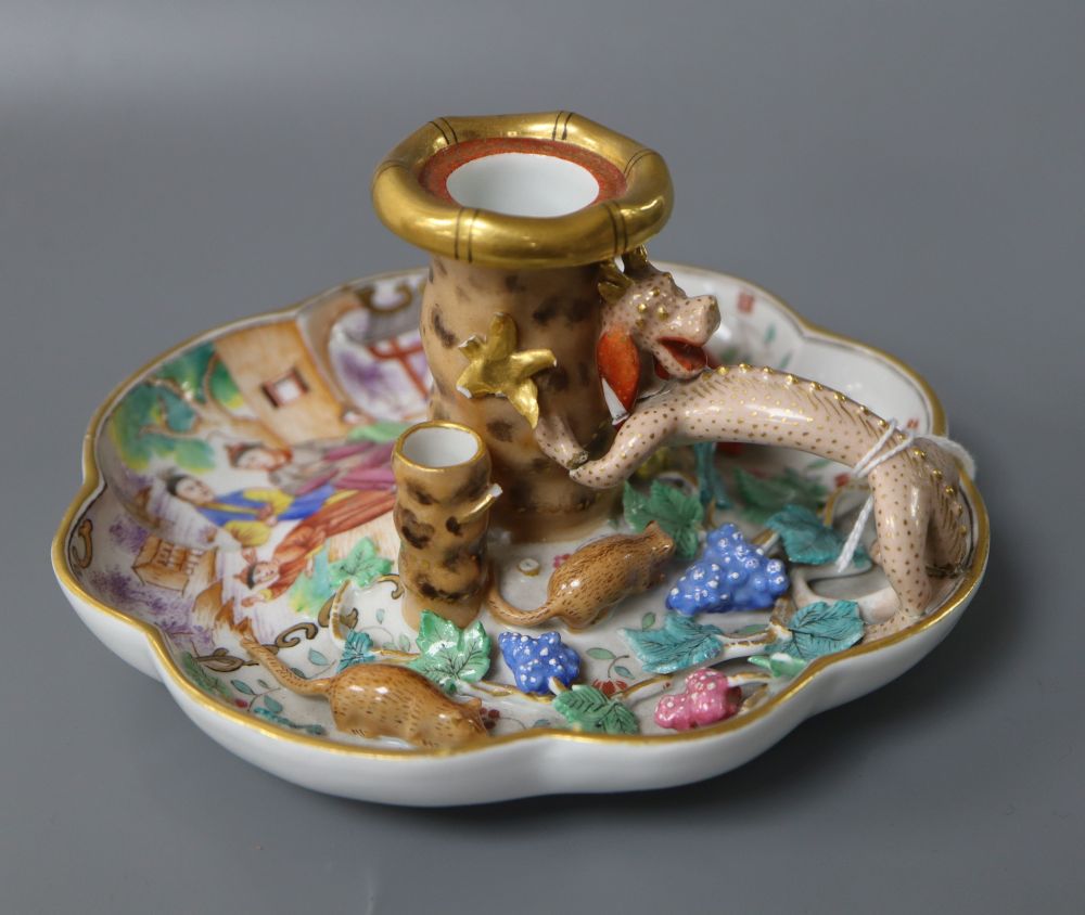 A 19th century Meissen candlestick, in Chinese style, height 8cm
